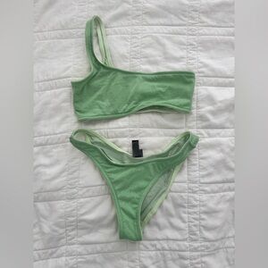 Triangl Green sparkly One shoulder bikini set